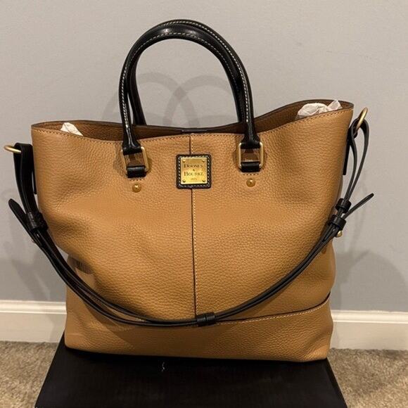 Dooney Bourke Handbags - Dooney Bourke Pebble Grain Leather Satchel Shoulder Bag Tan Black